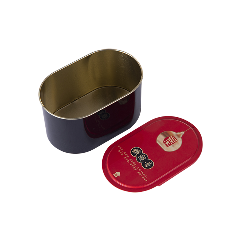 Oval tin box with sliding lids tea storage