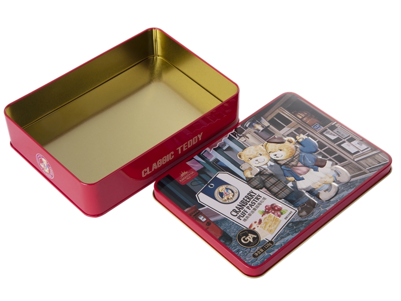 Rectangular metal tin box with lid