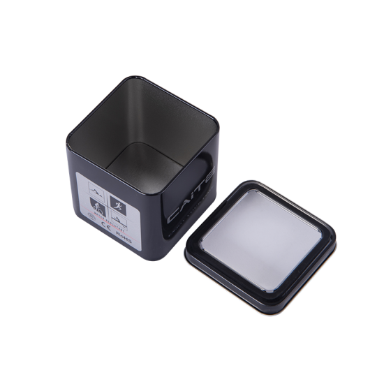 Square metal tins with window lids